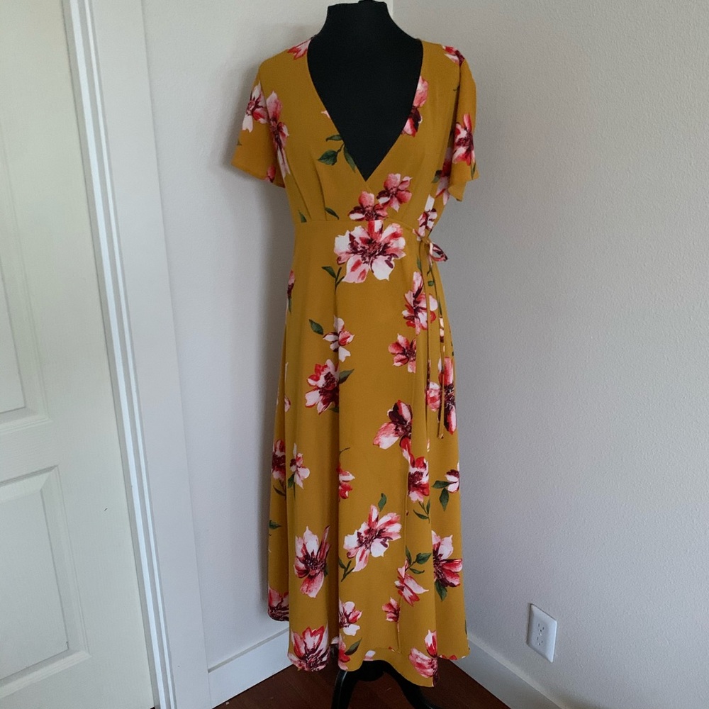 Magnolia Skye Mustard Floral Wrap Dress